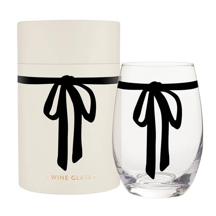 Stemless Wine Glass - Black Bow for wholesale by Faithworks by Creative Brands