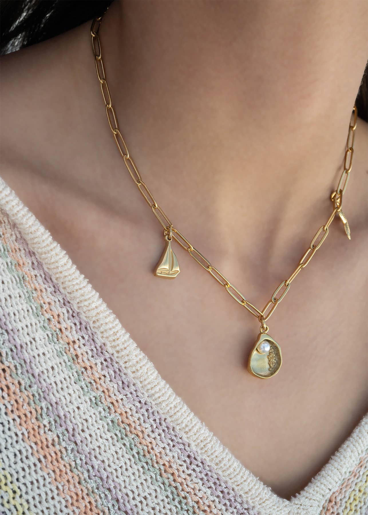 WJW - Wholesale Individual Charm/Pendant - 18K Gold PVD Stainless Steel Shell Charm with Pearl5