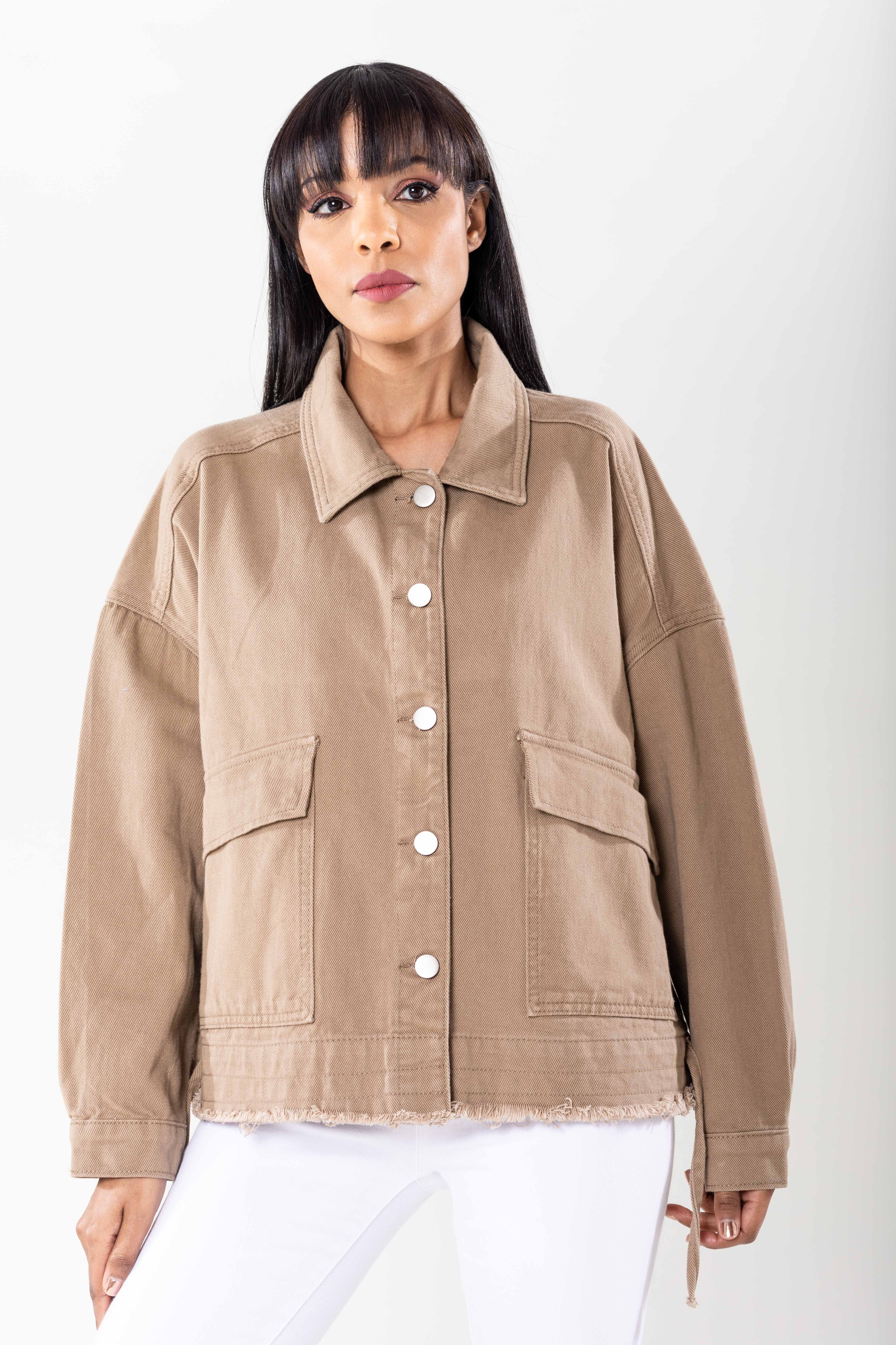 Nina Carter – Casaco de ganga - Mulher por atacado – Casaco de ganga oversized Nina Carter bolsos grandes S56213