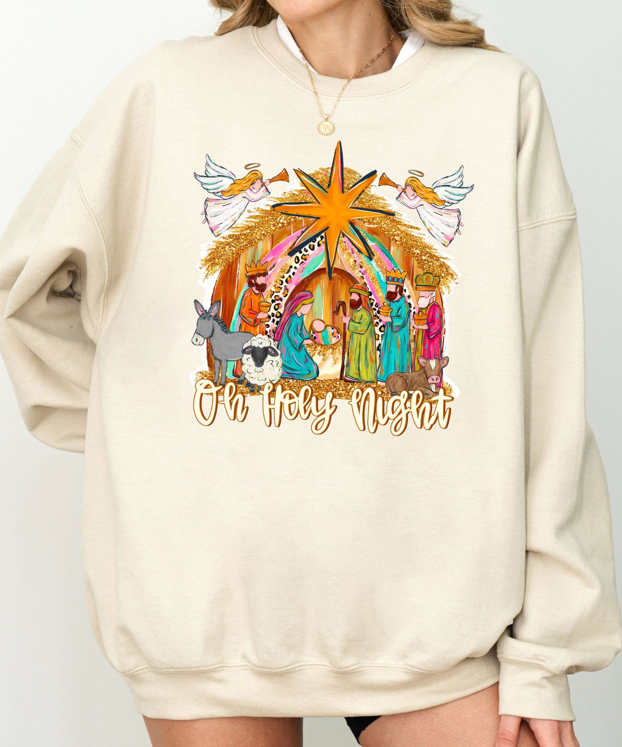 Midday USA - Vente Sweat-shirt à imprimés – femme - Sweat-shirt de Noël Oh Sainte Nuit2