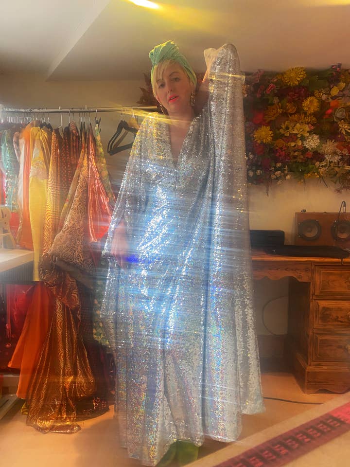 Fumbalinas - Wholesale Kaftan - Women's - Silver Metallic Holographic/ Sequin Kaftan Gown / Dress43