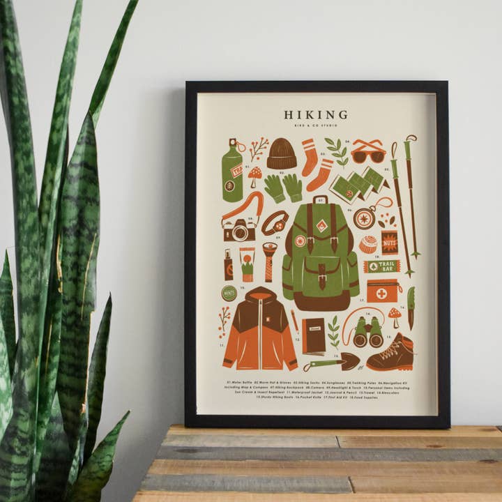 Bird & Co Studio - Wholesale Art print - Hiking Kit Essentials | Retro Adventure Art Print1