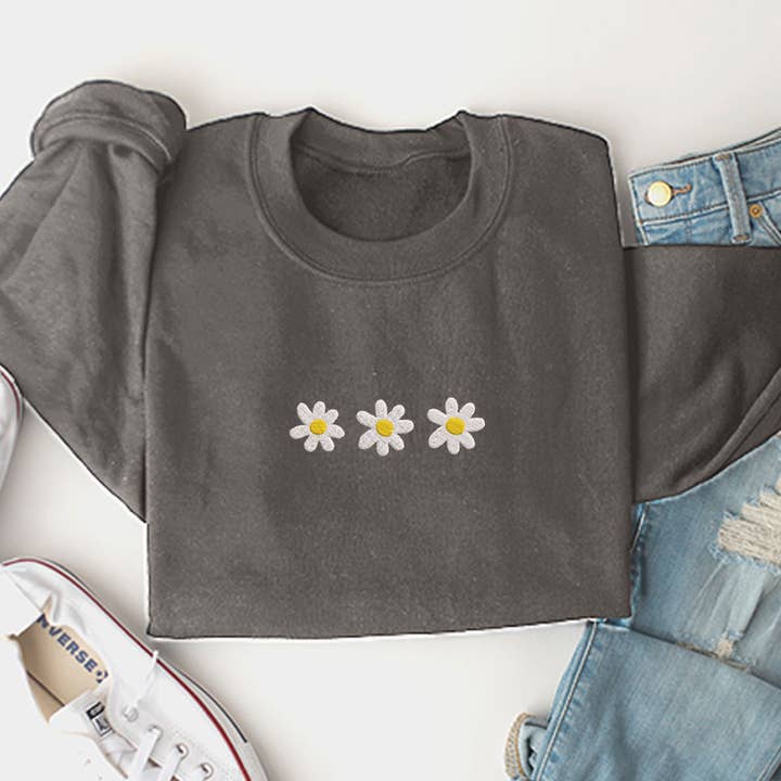 Daisies Embroidered Fleece Sweatshirt for wholesale by Kissed Apparel