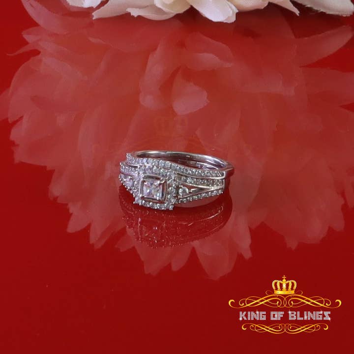 KING OF BLINGS - Wholesale Multi-stone ring - King Of Bling's1.75ct Cubic Zirconia White Sterling Silver Men's/ Women 2PC Bridal Rings Size 76