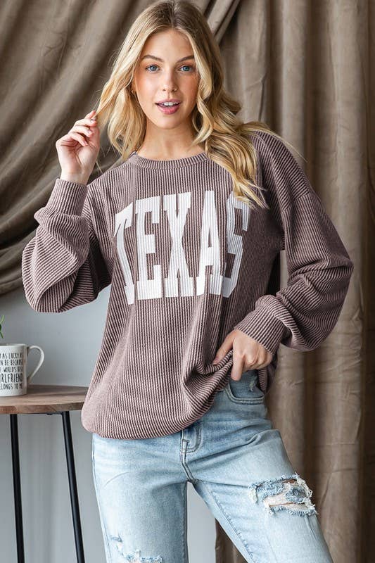 HEIMISH - Wholesale Blouse - Women's - ET7654-12 LONG SLEEVE SOLID URBAN RIBBED LETTERING TOP9