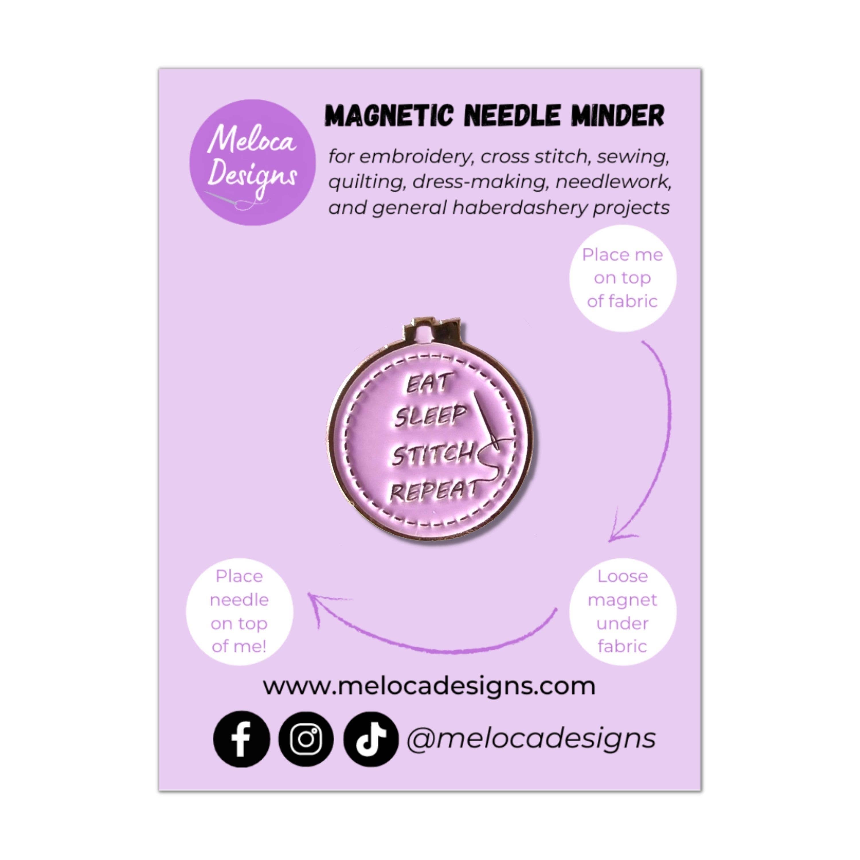 Meloca Designs - Wholesale Embroidery/Cross Stitch Supplies - Eat Sleep Stitch Repeat Quote Needle Minder for Cross Stitch1