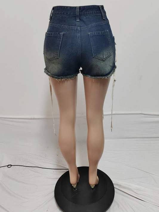BLUE shoe lace stretch denim shorts for wholesale on Faire8
