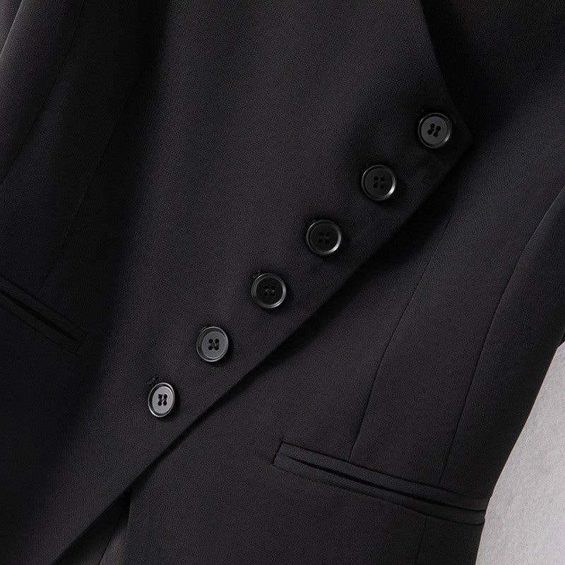 BLACK Solid Color Irregular Waist Slim Fit Suit Vest for wholesale on Faire2