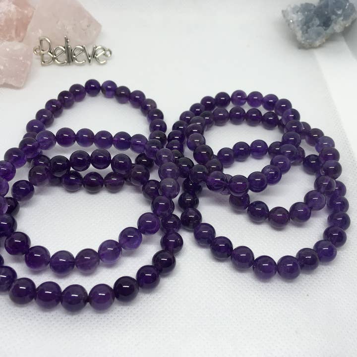 Solid Color Amethyst Crown Chakra Healing Bracelet 8 mm for wholesale by Proverbs31xAlysa