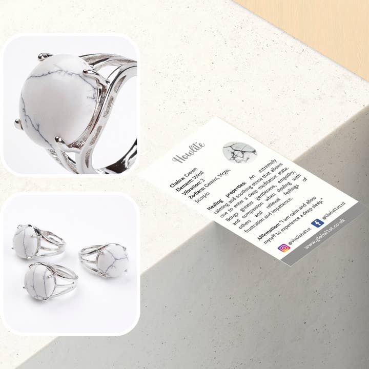 VIE - Wholesale Cocktail/Statement Ring - Adjustable Silver-Plated Ring, with Large Circular Gemstone19