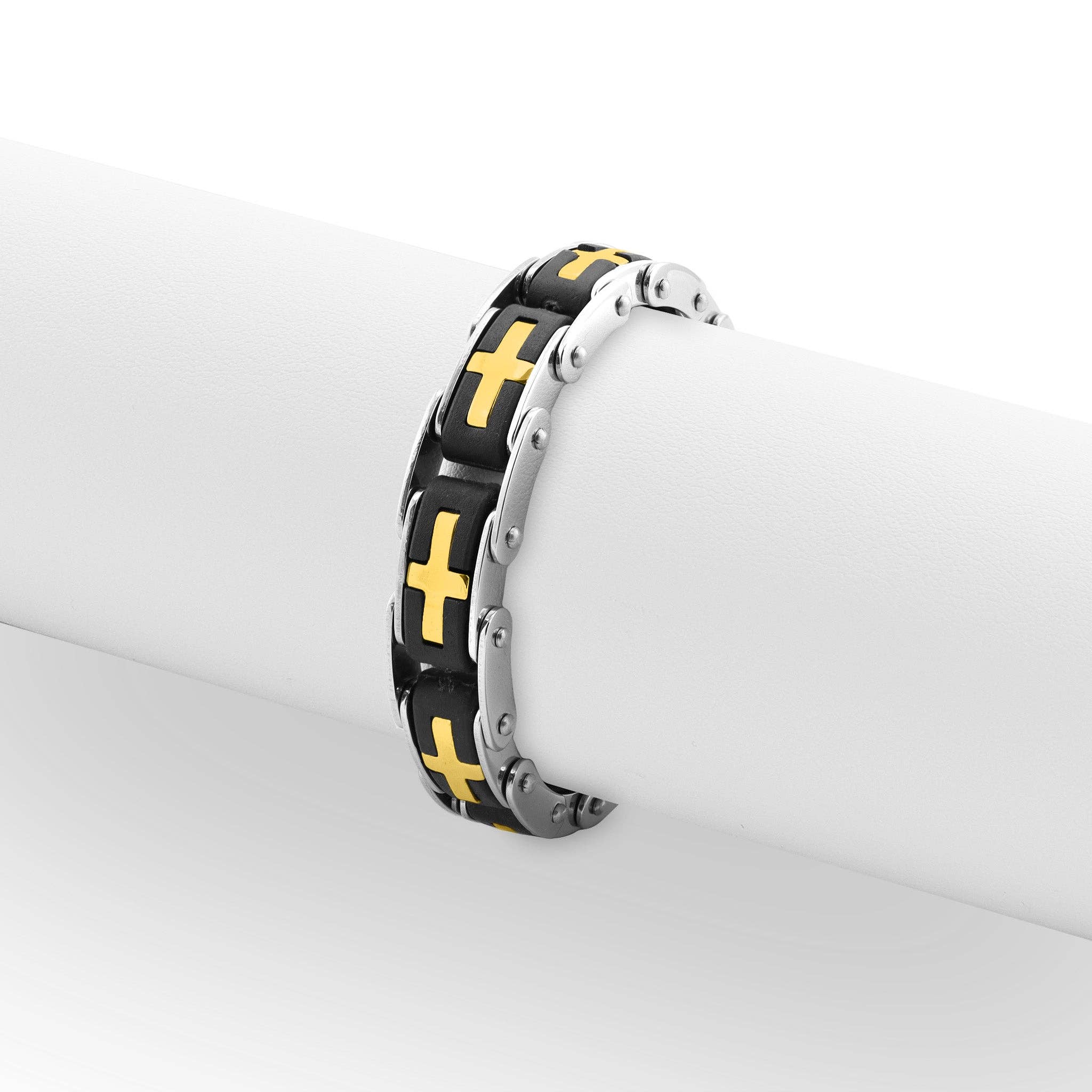 WJW – Großhandel Glieder- & Kettenarmband – Cross-Bike-Kettenarmband aus Edelstahl und 18 Karat Gold mit PVD-Beschichtung4