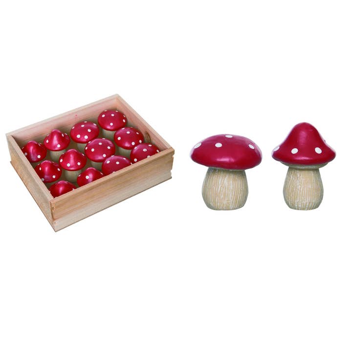Transpac - Wholesale Decorative Tabletop Object - SALE 5.75" Multicolor Spring Mushrooms In Crate Set of 12