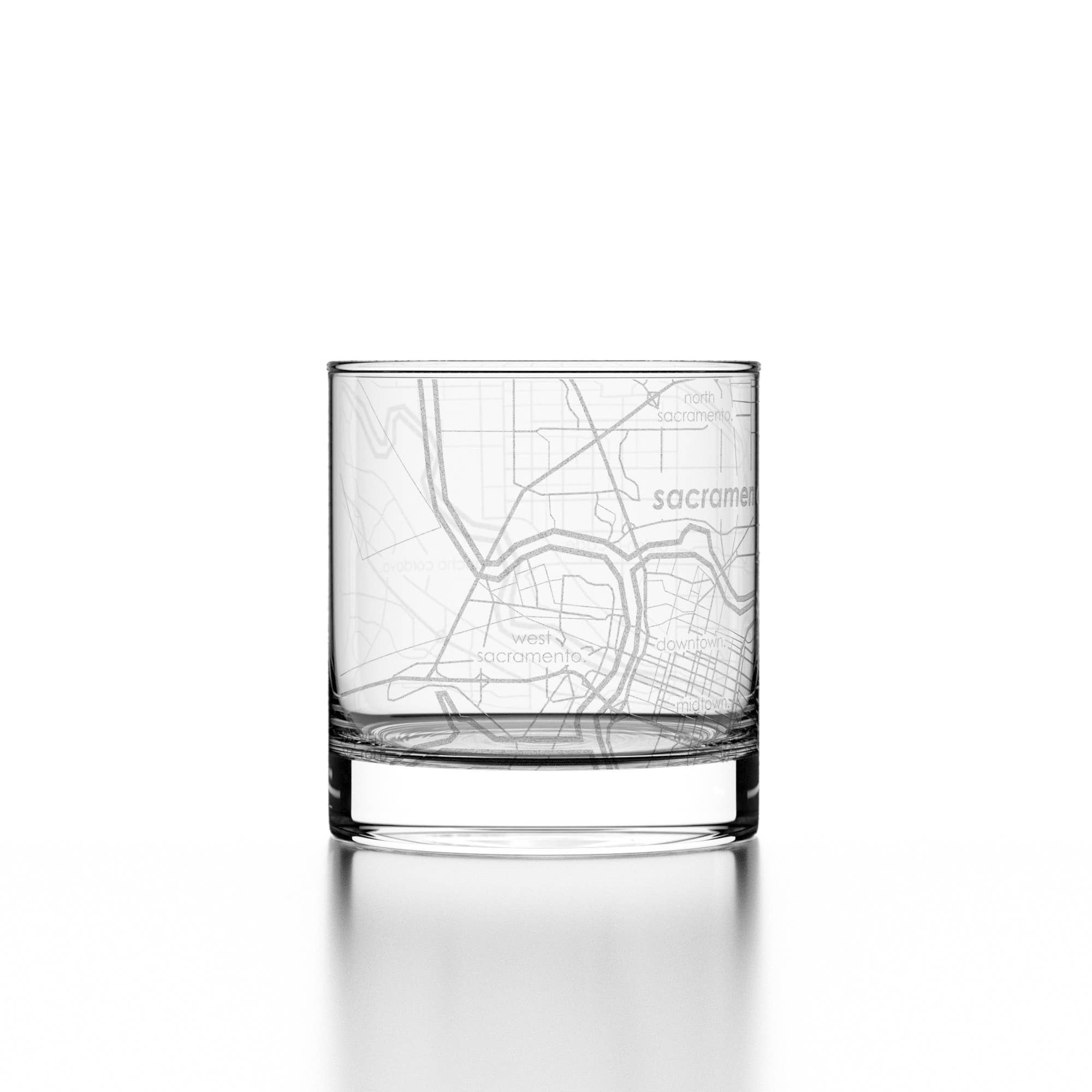 Well Told - Wholesale Cocktail/Liquor Glass - Sacramento, CA City Map - Etched Whiskey Rocks Glass4