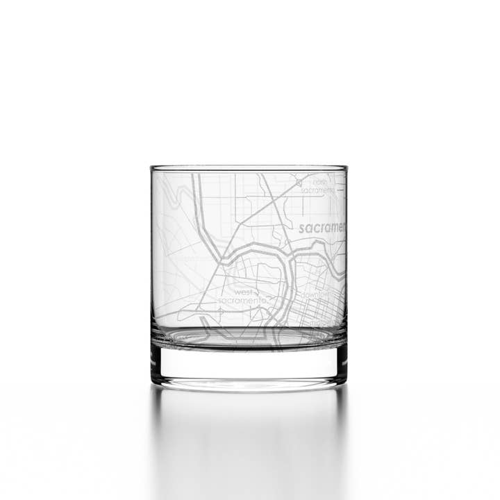 Well Told - Wholesale Cocktail/Liquor Glass - Sacramento, CA City Map - Etched Whiskey Rocks Glass4