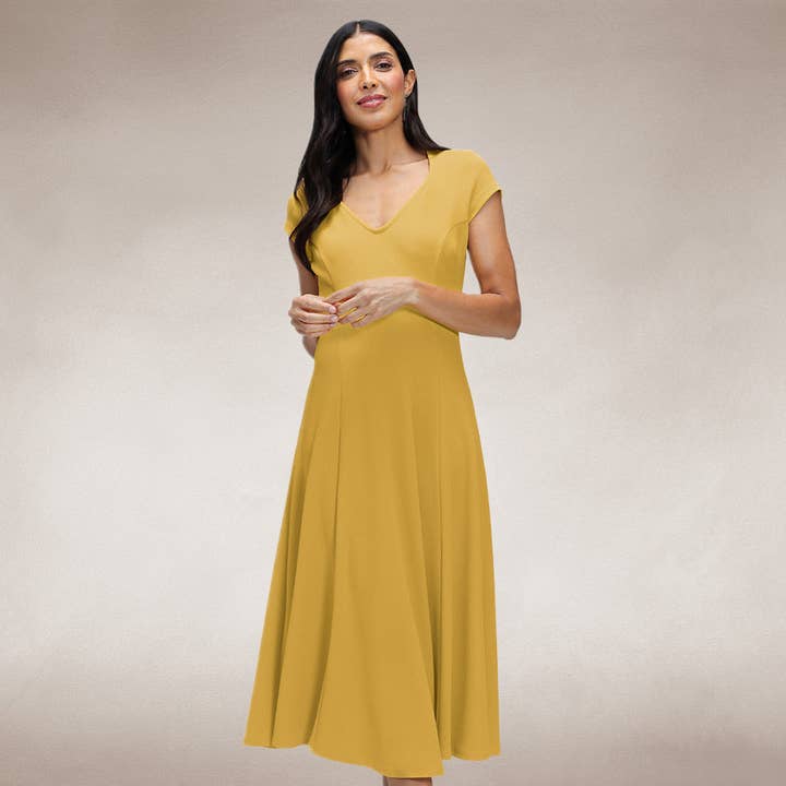 A Line Midi Dress with Cap Sleeves for wholesale by HotSquash