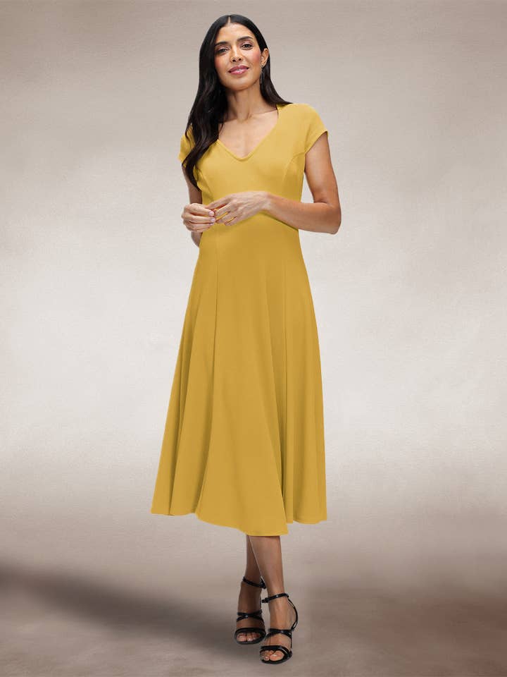 A Line Midi Dress with Cap Sleeves for wholesale by HotSquash