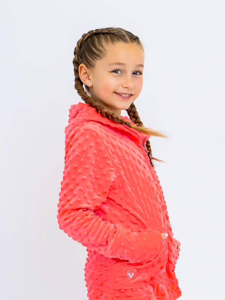 Minky Bubble Zip Hoodie - Coral for wholesale by Limeapple