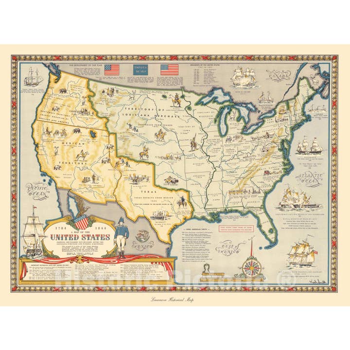 Kaart van de VS na de Louisiana-aankoop en de verwerving van Florida 1784 voor wholesale door Historic Pictoric