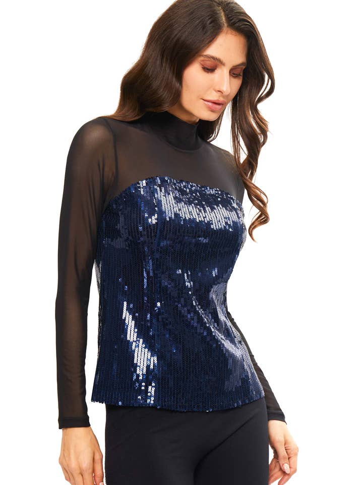 AD2482 - Top bleu à paillettes pour la vente par Adore
