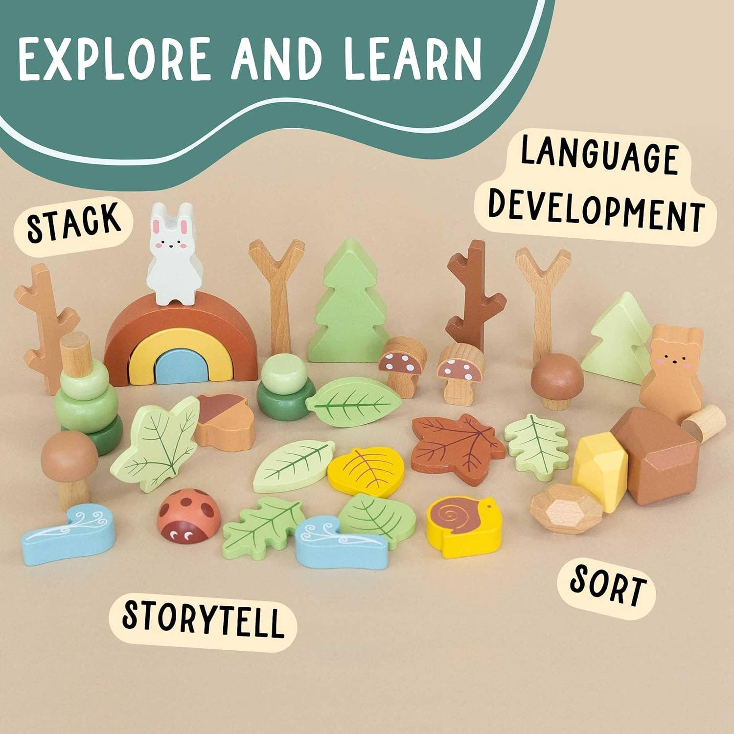 Spirit 'N Sprout - Wholesale Toy set – Kids - Wooden Forest Sensory Bin Accessories - Montessori Toddler Toys - Wooden Stacking Blocks6