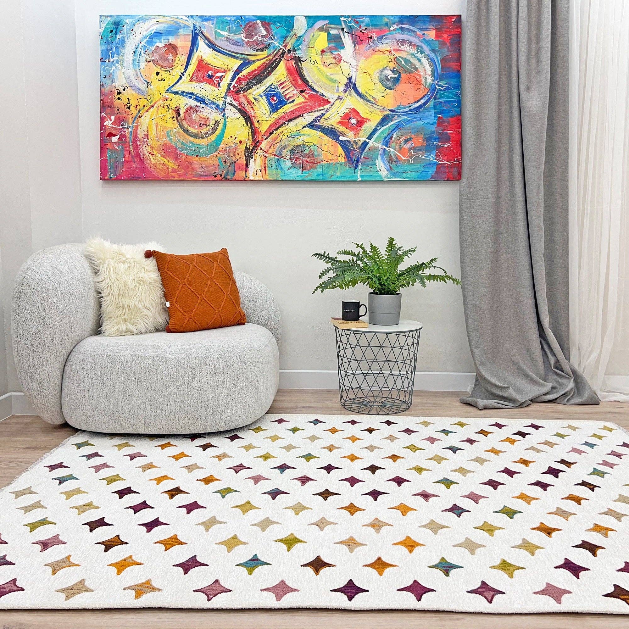 Alfa Rich Inc – wholesale Matta – Marockansk diamantstjärnmatta, vit grädde flerfärgad matta, tvättbar bomullsmatta, lätt ren husdjursvänlig matta, mattor för vardagsrum, boho-matta1