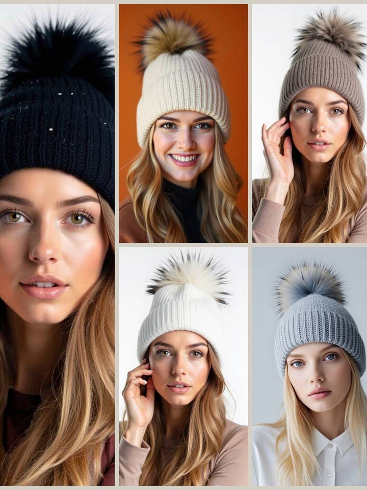 JCH39015 Gorro de punto con lentejuelas y pompón de piel sintética desmontable para venta al por mayor de JC Sunny Fashion