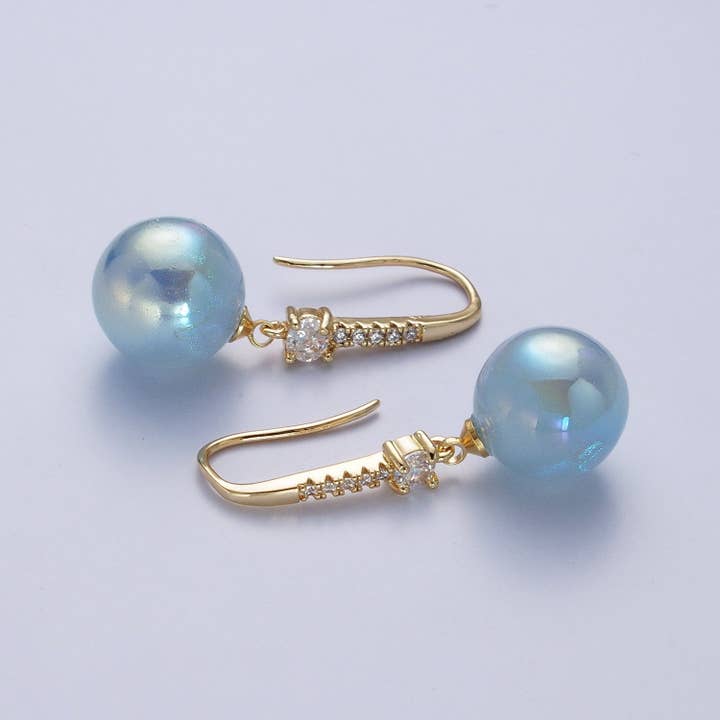 Brincos Micro Pave CZ Roxo 24K Dourado com Bola Redonda Pastel AB Cor Drop X819 por atacado de Aim Eternal