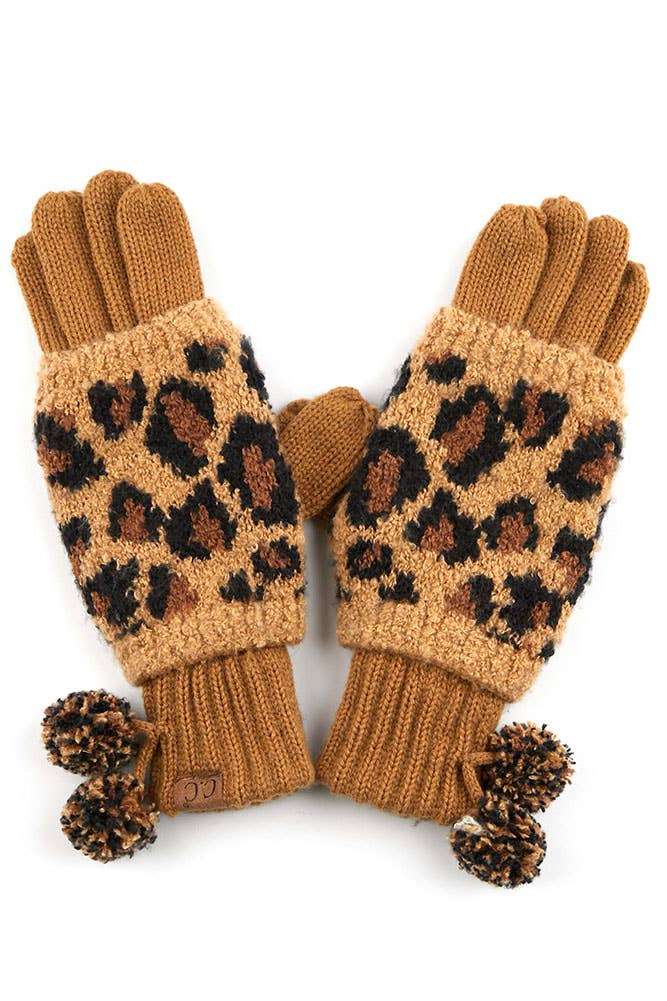 Hana - Wholesale Gloves - Women's - C.C pom leopard jacquard knit glove3