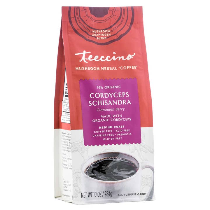 Teeccino - Venta al por mayor Café molido - Cordyceps Schisandra, canela, bayas, hongos, café a base de hierbas