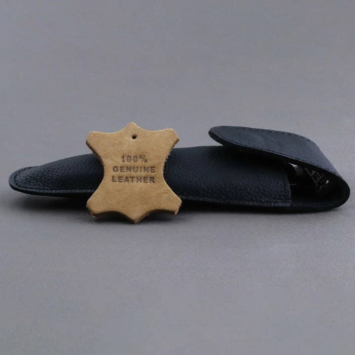 Étui de voyage en cuir noir pour rasoirs à 5 lames pour la vente par Haryali London
