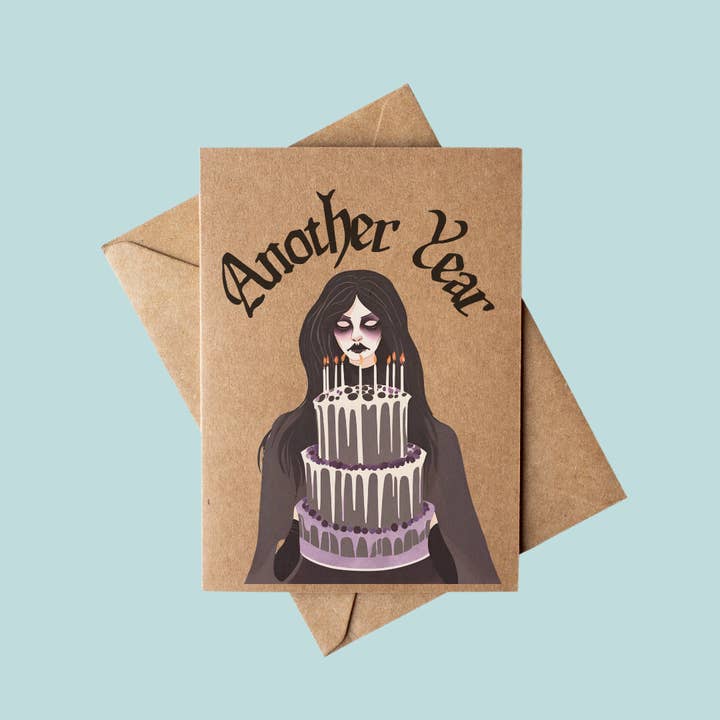 Cryptic Paper Co. - Wholesale Birthday card - Goth Girl Witchy Sarcastic Kraft Paper Happy Birthday Card 1