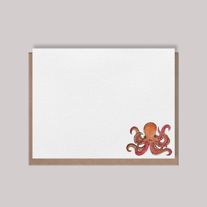 CARVED Octopus Flat Notes | Box of 8 for wholesale by Originals Paper Art