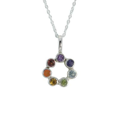 Chakra Mixed Stone Pendant Sterling Necklace for wholesale by Saraswati Imports