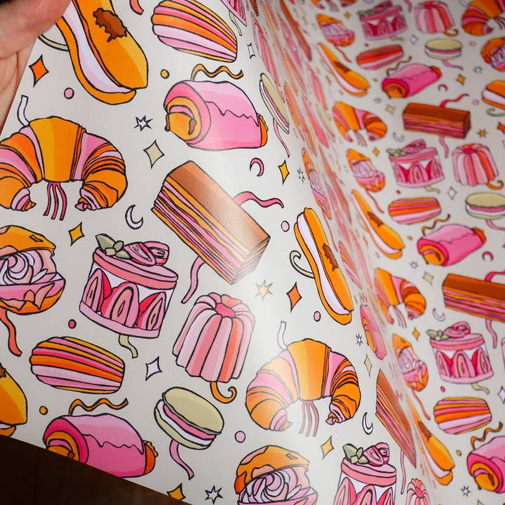 Freya Niamh Design - Wholesale Wrapping Paper Roll - Parisian Patisserie Wrapping Paper, Pink Gift Wrap