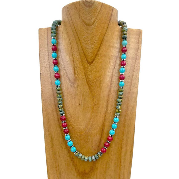 NKZ240414-11 19 inches green jasper and muti turquoise stone Necklace for wholesale by Western Elite Jewelry