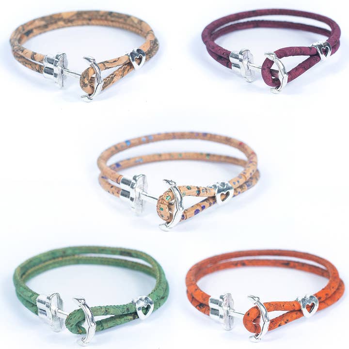 Handgemaakt armband van 3 mm gekleurd kurkkoord BR-492-MIX-5 voor wholesale door Meninas Bonitas Cork