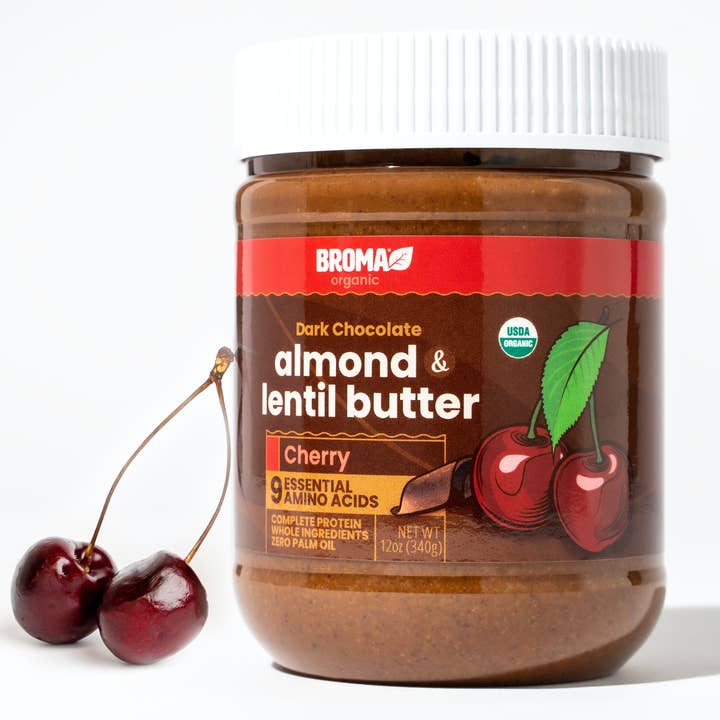 Broma - Wholesale Nut Butter - Broma Dark Chocolate Cherry Almond and Lentil Butter3