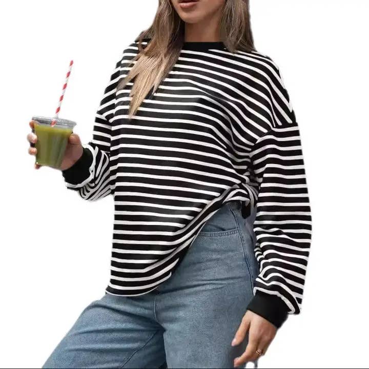 safistyle - Wholesale Sweatshirt - Women's - Colored striped crew neck sweatshirt3