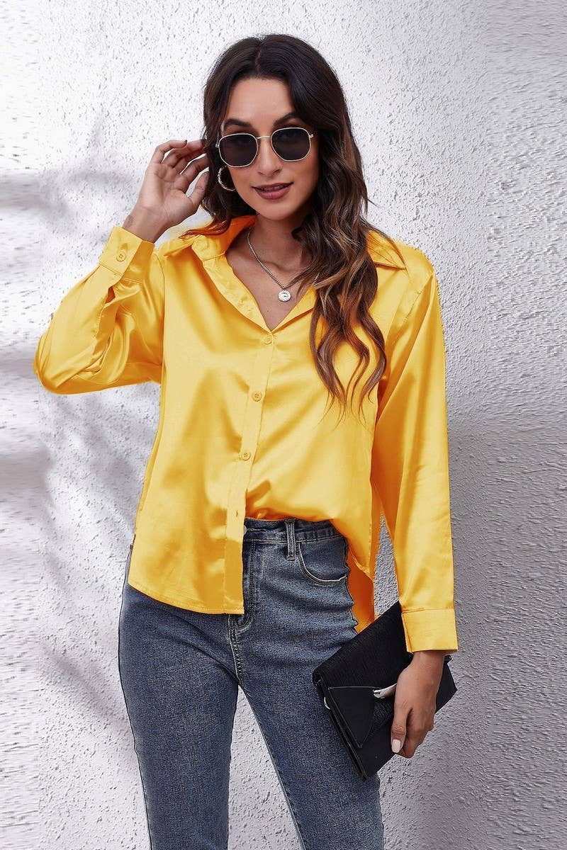 NINEXIS - Wholesale Button Down Shirt - Women's - CWTBLL0691_Button Down Silky Satin Long Sleeve Top44