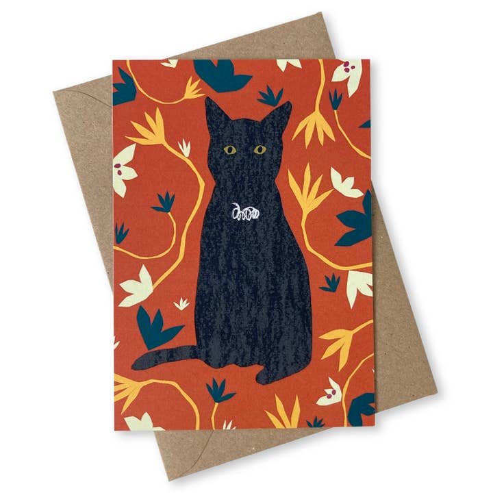 Black Cat Greetings Card for wholesale by Lily Windsor Walker