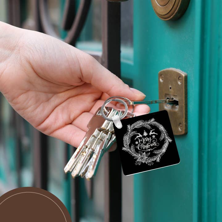 3dRose - Wholesale Keychain - Unisex - 3dRose, Merry Christmas-Trendy Chalkboard Xmas Wreath and Typography, Key Chain5