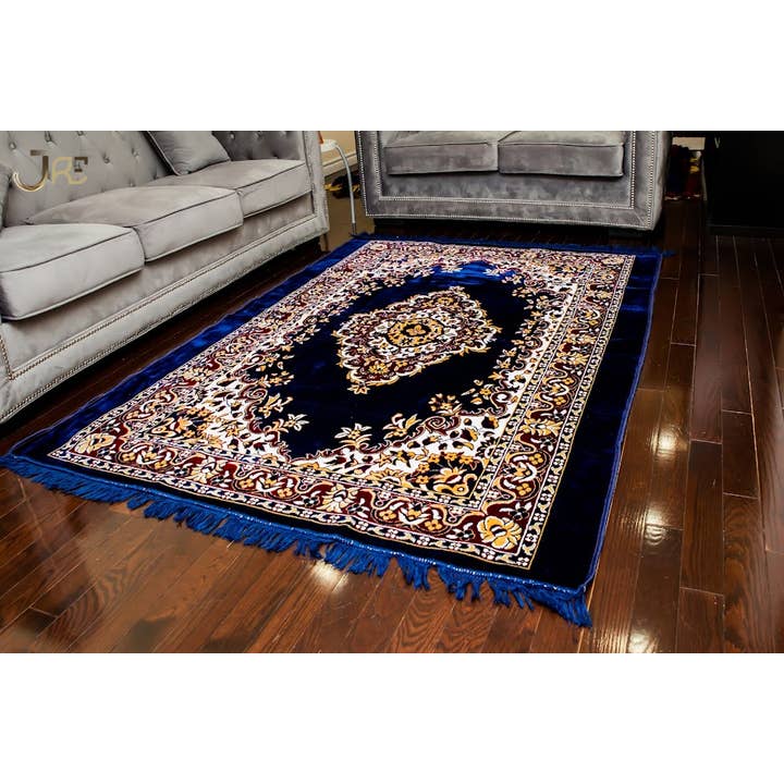 Bohemian Blue Silky Area Rug Lightweight Washable Accent Rug for wholesale by JRE Home Decor