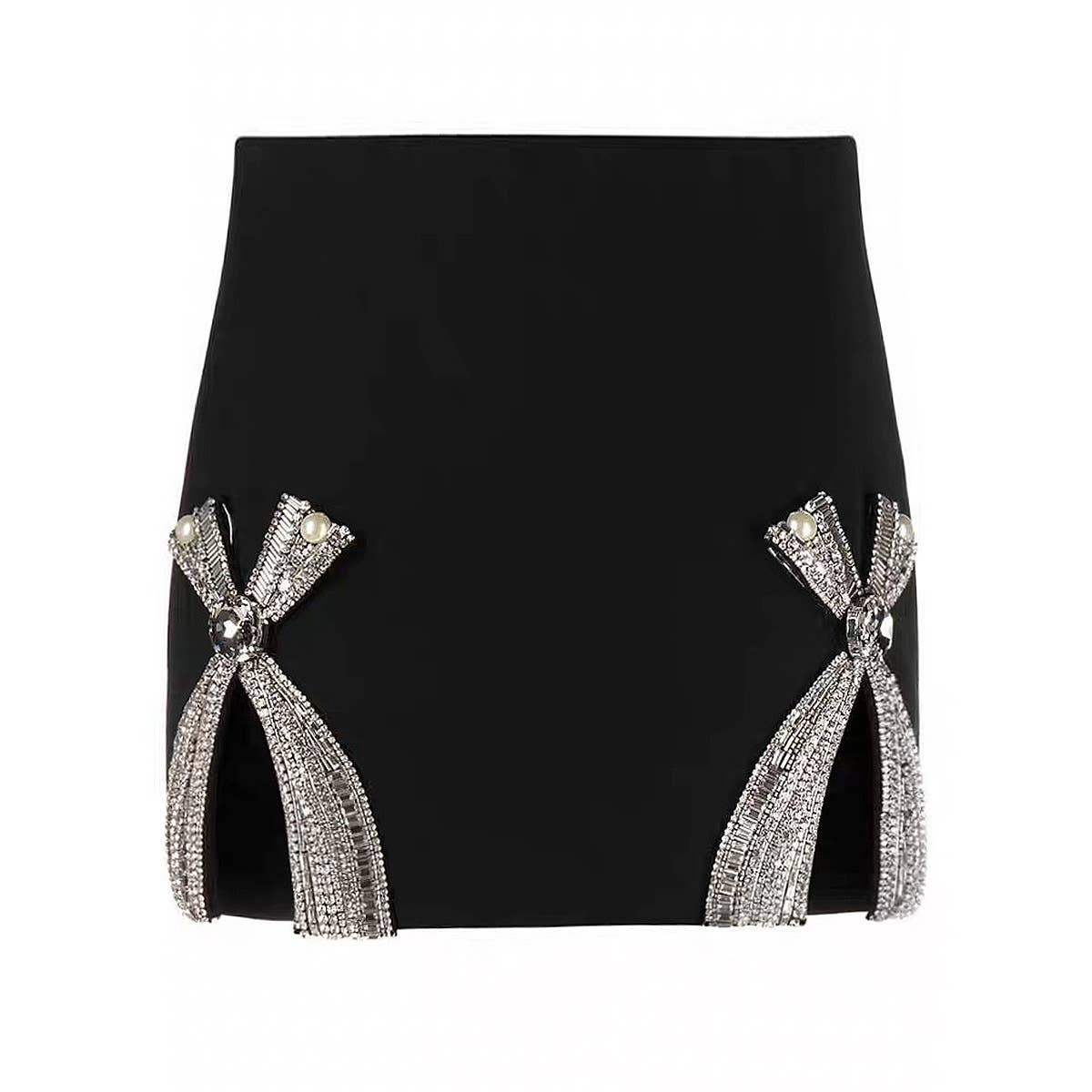 Negro SET073 Elegante conjunto de traje y falda con lazo con diamantes de imitación de venta al por mayor en Faire3