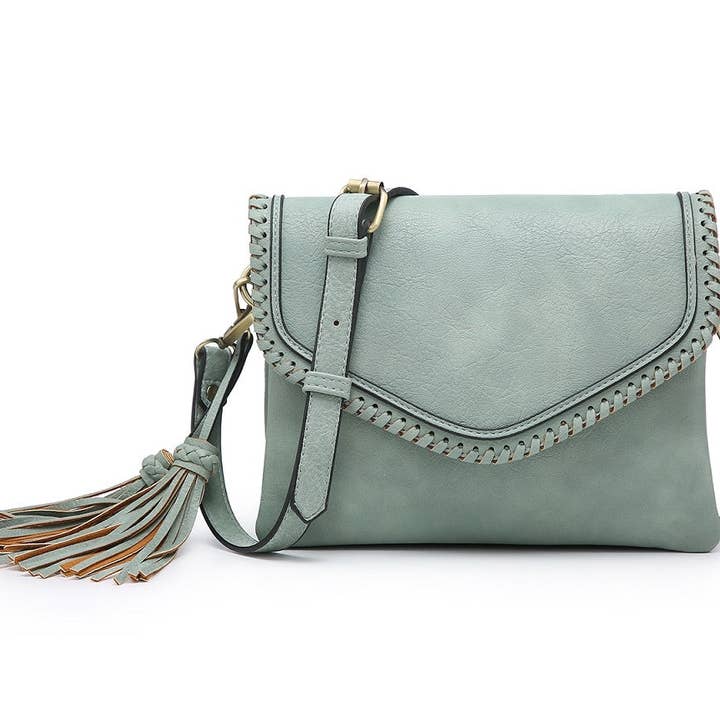 MiMi Wholesale - Wholesale Crossbody Bag - Women's - Flapover Crossbody Bag with Whipstitch & Double Tassel7