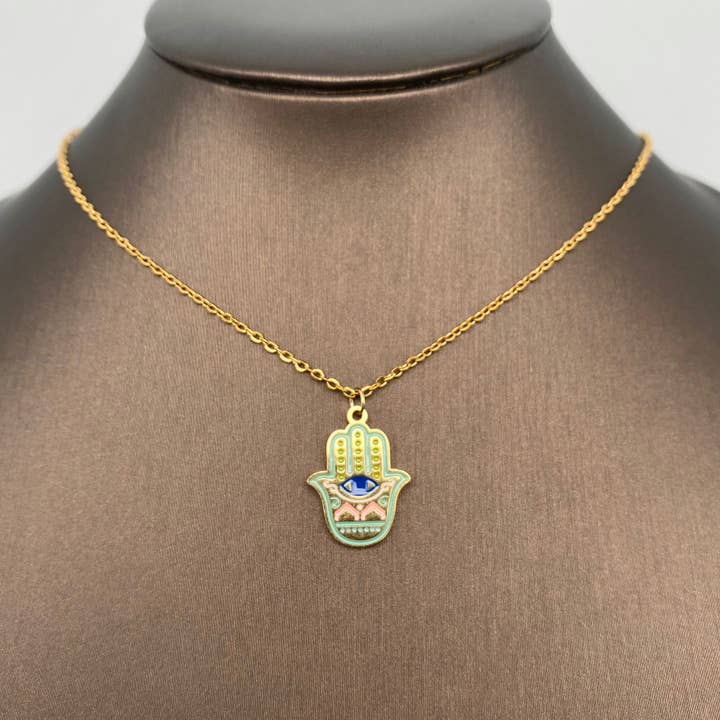 Emaille Fatimas Hand 18K vergoldete Edelstahlkette - FGS für den Großhandel von Mio Queena