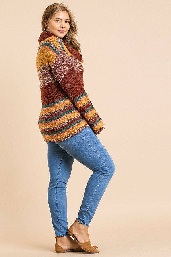CC Wholesale Clothing - Wholesale Knit Sweater - Women's - Plus Size Multicolor Striped Fuzzy Knit Long Sleeve Pullover1