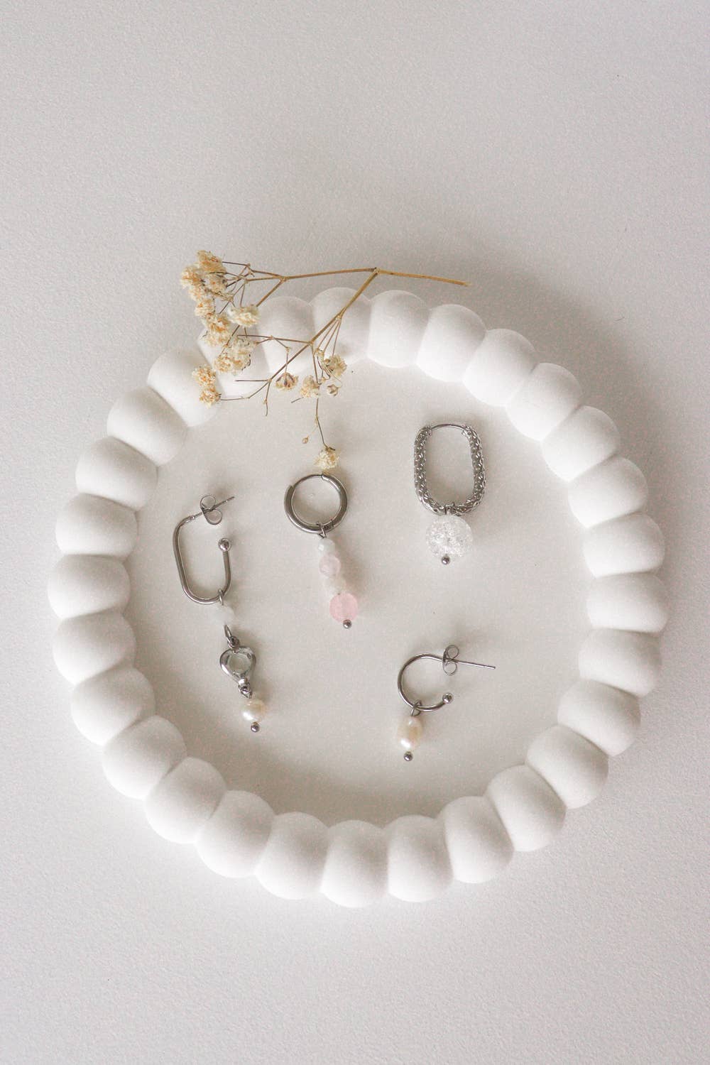 Saint Clairmont - Wholesale Huggie Earrings - Moonstone & Rose Quartz Earrings - Silver1