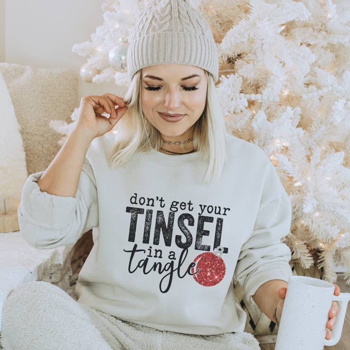 Trendznmore - Wholesale Graphic Sweatshirt - Women's - Red Tinsel in a Tangle Christmas Sweatshirt