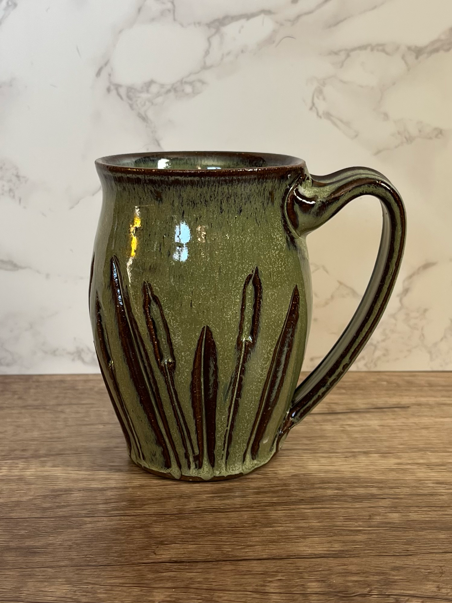 Uphill Pottery - Wholesale Coffee Mug - Cattail Mug - Curvy2