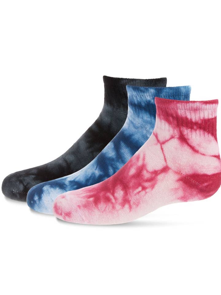 Calcetines de corte medio MeMoi Tie Dye, paquete de 3 para venta al por mayor de Infinity Classics International Inc.